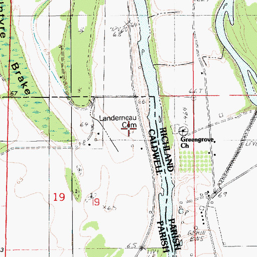 Topographic Map of Landerneau Cemetery, LA
