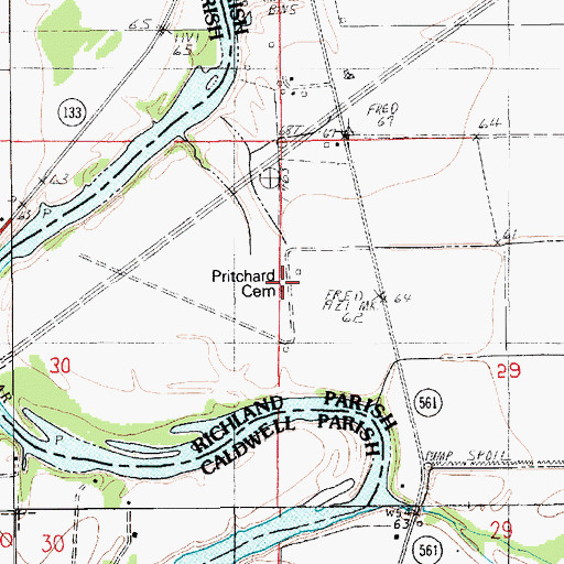 Topographic Map of Pritchard Cemetery, LA