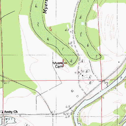 Topographic Map of Myers Cemetery, LA