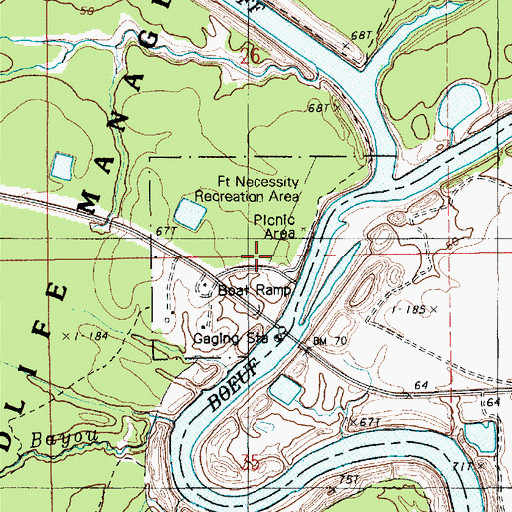 Topographic Map of Fort Necessity Recreation Area, LA
