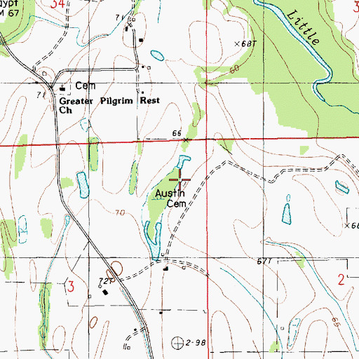 Topographic Map of Austin Cemetery, LA