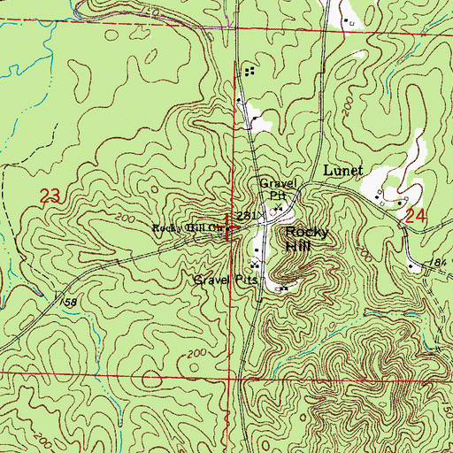 Topographic Map of Rocky Hill Church, AR