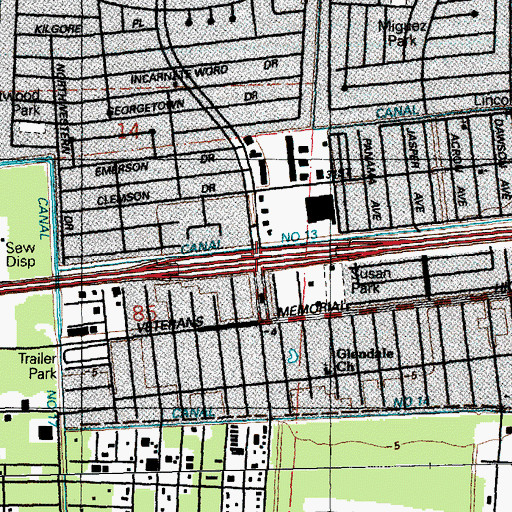 Topographic Map of Interchange 222, LA