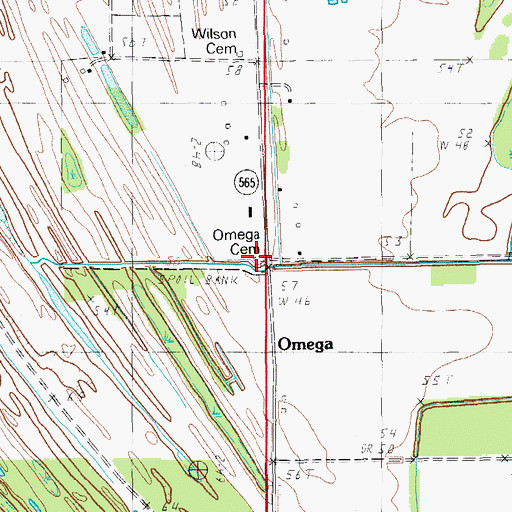 Topographic Map of Omega Cemetery, LA