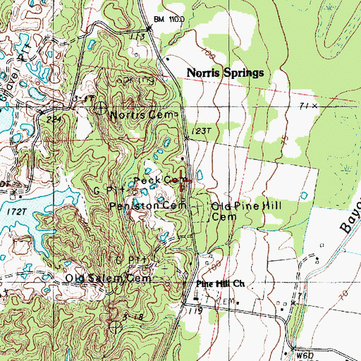 Topographic Map of Peck Cemetery, LA