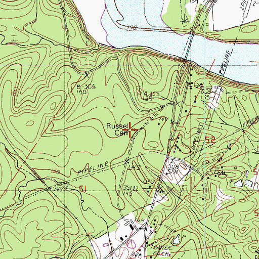 Topographic Map of Russell Cemetery, LA