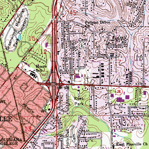 Topographic Map of Pineville Park Baptist Church, LA