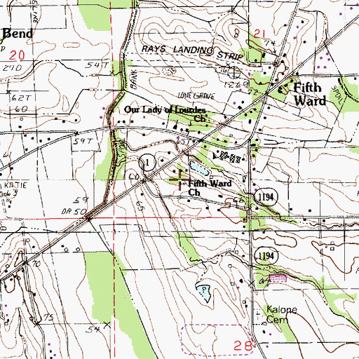 Topographic Map of Fifth Ward Church, LA