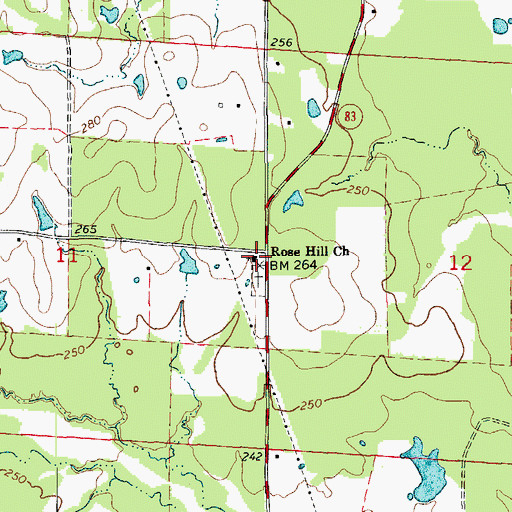 Topographic Map of Rose Hill Church, AR