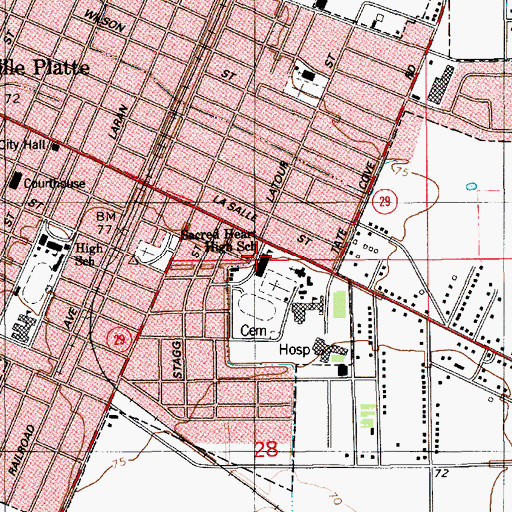 Topographic Map of Sacred Heart High School, LA