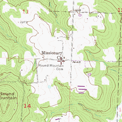 Topographic Map of Round Mountain Cemetery, AR