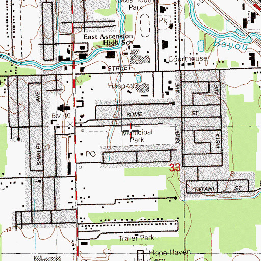 Topographic Map of Gonzales Municipal Park, LA