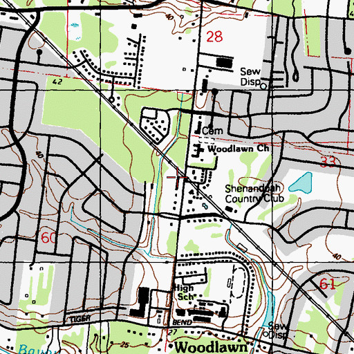 Topographic Map of Woodlawn, LA