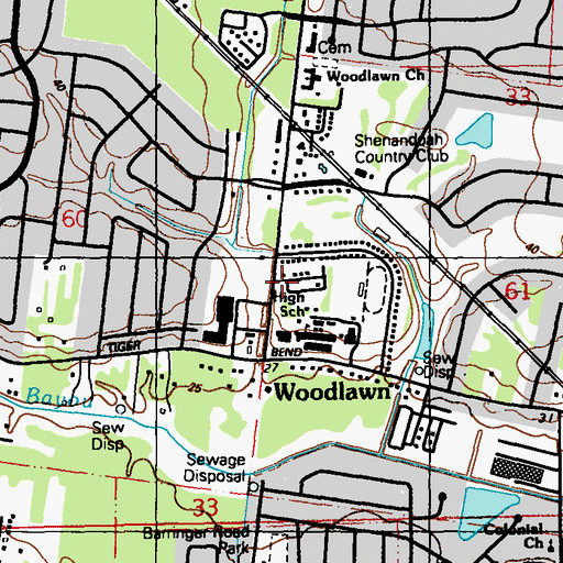 Topographic Map of Barringer Road Park, LA