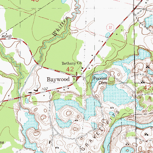 Topographic Map of Baywood, LA