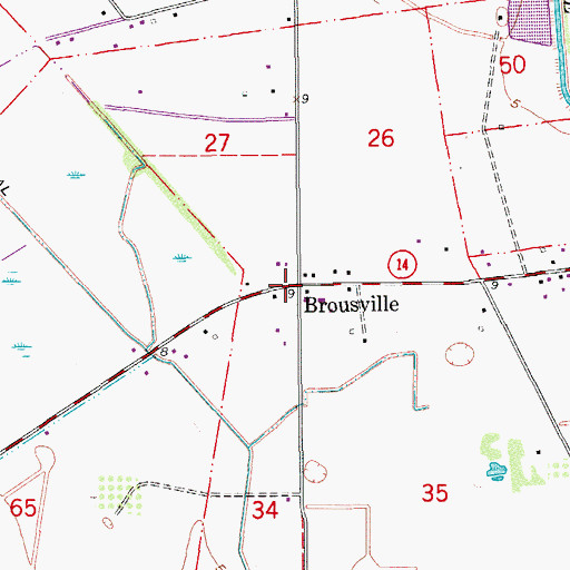 Topographic Map of Brousville, LA