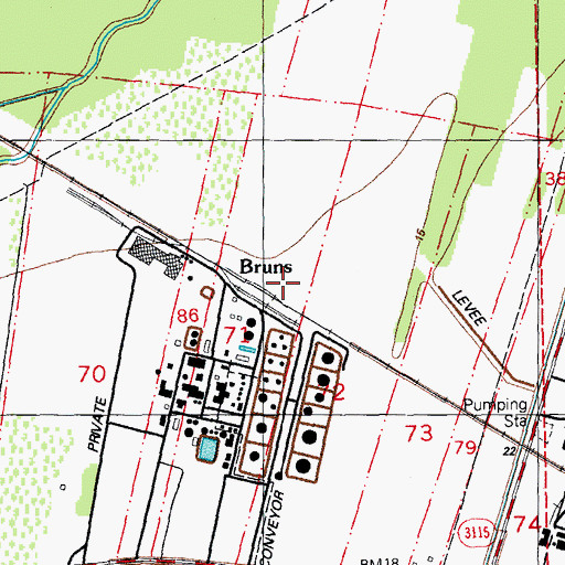 Topographic Map of Bruns, LA