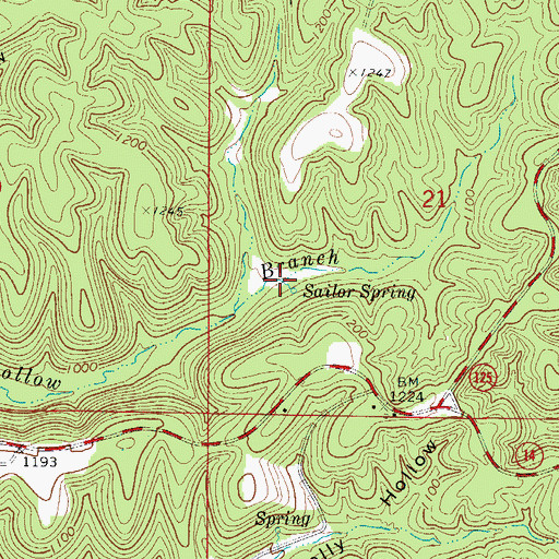 Topographic Map of Sailor Spring, AR