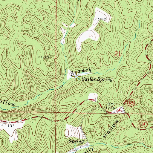 Topographic Map of Sailor Spring, AR