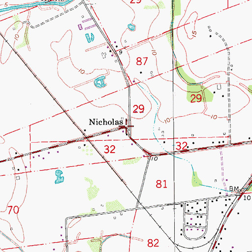 Topographic Map of Nicholas, LA
