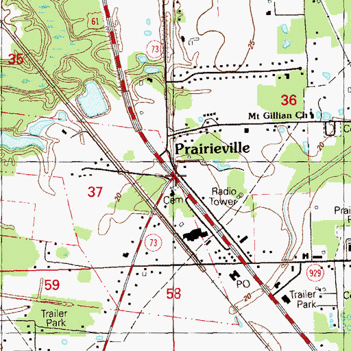 Topographic Map of Prairieville, LA