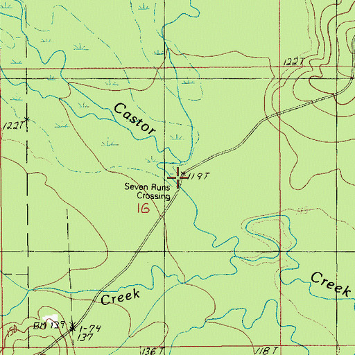 Topographic Map of Seven Runs Crossing, LA