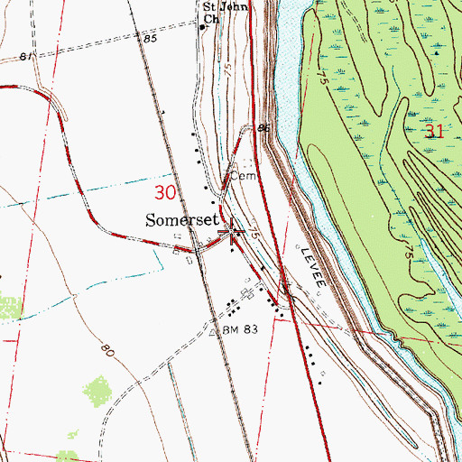 Topographic Map of Somerset, LA