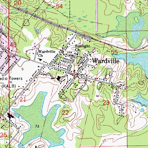 Topographic Map of Wardville, LA