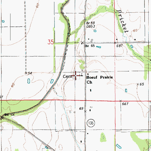 Topographic Map of Boeuf Prairie Cemetery, LA