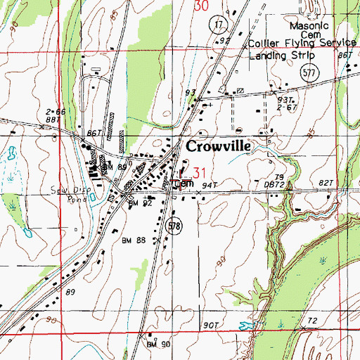 Topographic Map of Crowville Cemetery, LA