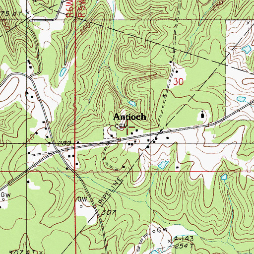 Topographic Map of Antioch Cemetery, LA