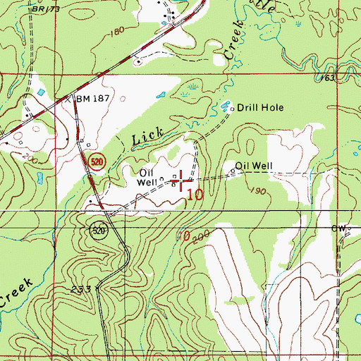Topographic Map of Lick Creek Oil Field, LA