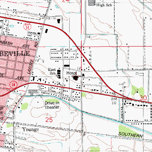 Topographic Map of Abbeville General Hospital, LA