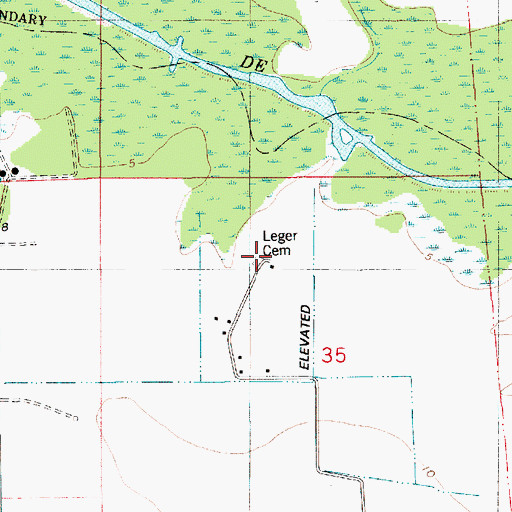 Topographic Map of Leger Cemetery, LA