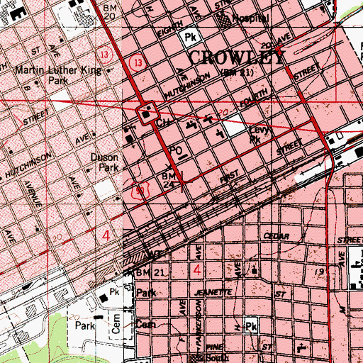 Topographic Map of Crowley Historic District, LA