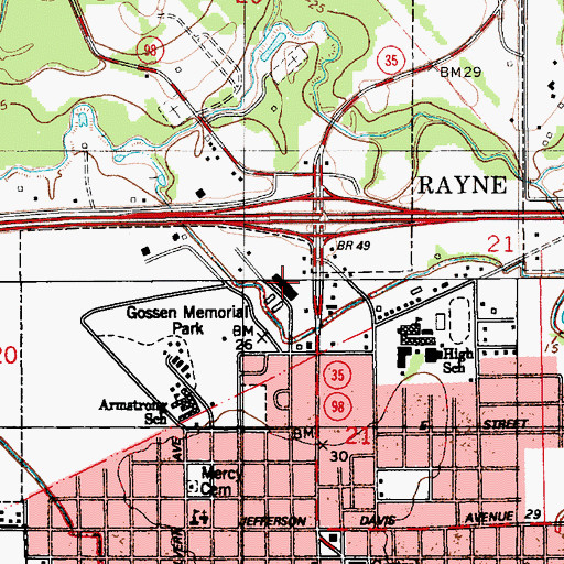 Topographic Map of Rayne Civic Center, LA