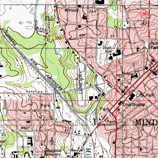Topographic Map of Minden Cemetery, LA
