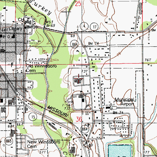 Topographic Map of Franklin Medical Center, LA