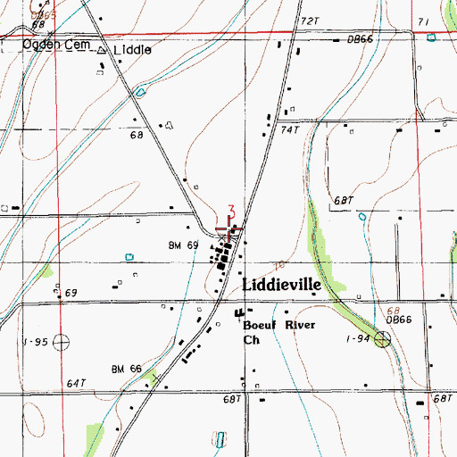 Topographic Map of Liddieville Free Methodist Church, LA