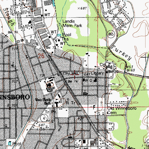 Topographic Map of Winnsboro Commercial Historic District, LA
