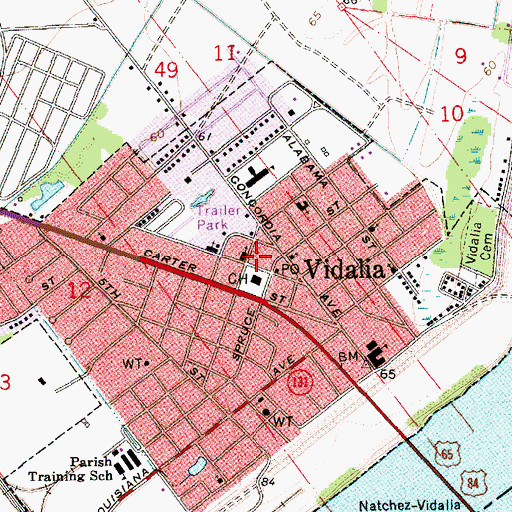 Topographic Map of Vidalia City Hall, LA