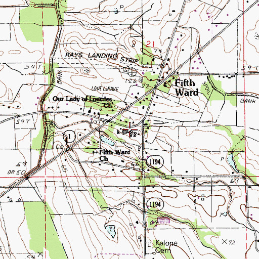 Topographic Map of Fifth Ward School, LA