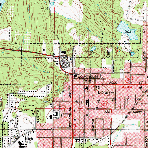 Topographic Map of De Soto Parish Courthouse, LA