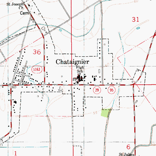 Topographic Map of Chataignier Elementary School, LA