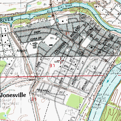 Topographic Map of Jonesville Junior High School, LA