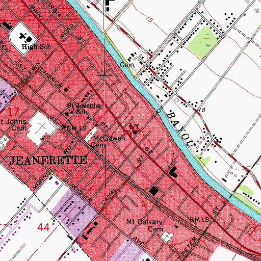 Topographic Map of Jeanerette City Hall, LA