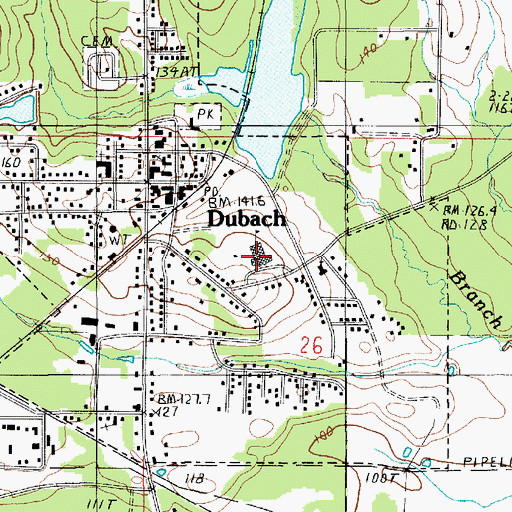 Topographic Map of Dubach High School, LA
