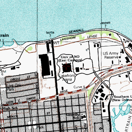Topographic Map of University of New Orleans East Campus, LA