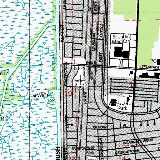Topographic Map of Woodlake Park, LA