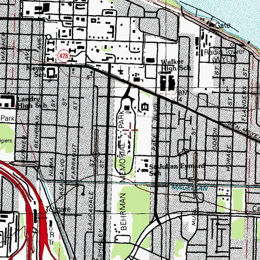 Topographic Map of Behrman Memorial Park, LA
